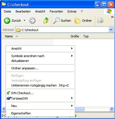 screenshot of SVN checkout